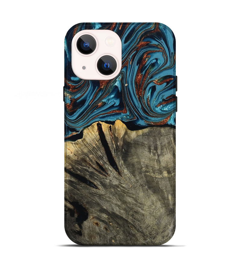 iPhone 13 Wood Live Edge Phone Case - Brixton (Teal & Gold, 803564)