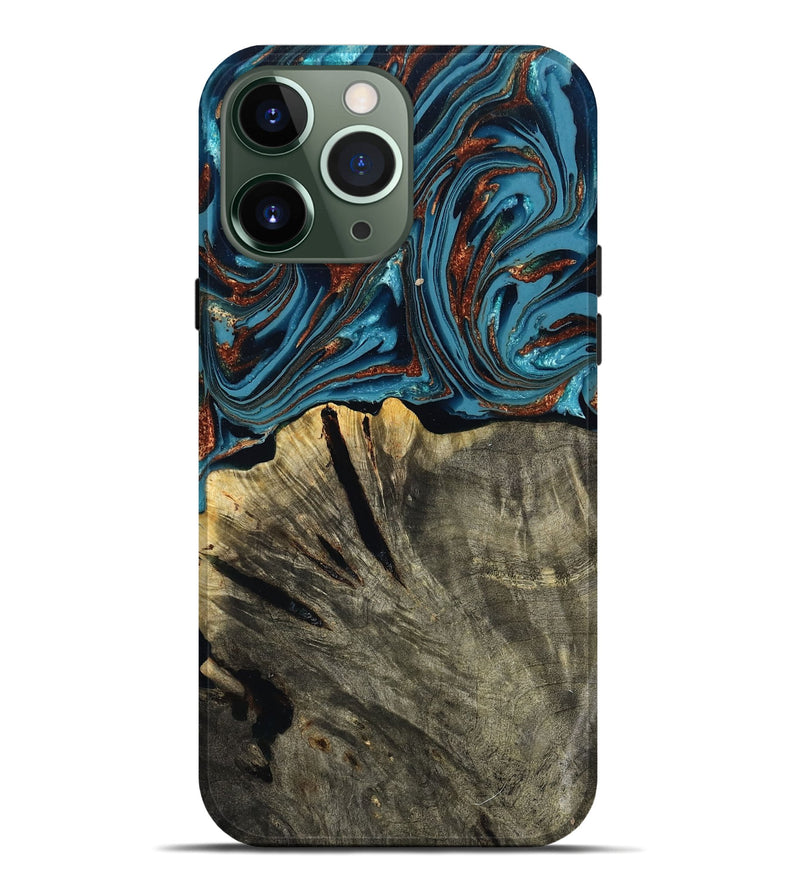 iPhone 13 Pro Max Wood Live Edge Phone Case - Brixton (Teal & Gold, 803564)