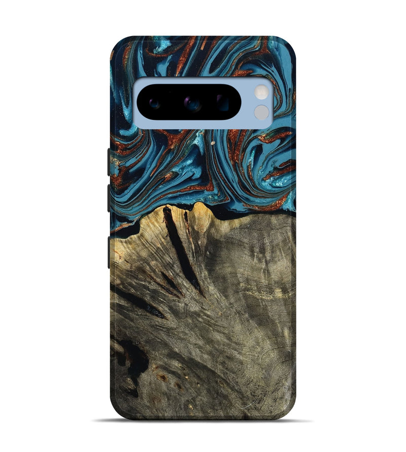 Pixel 8 Pro Wood Live Edge Phone Case - Brixton (Teal & Gold, 803564)