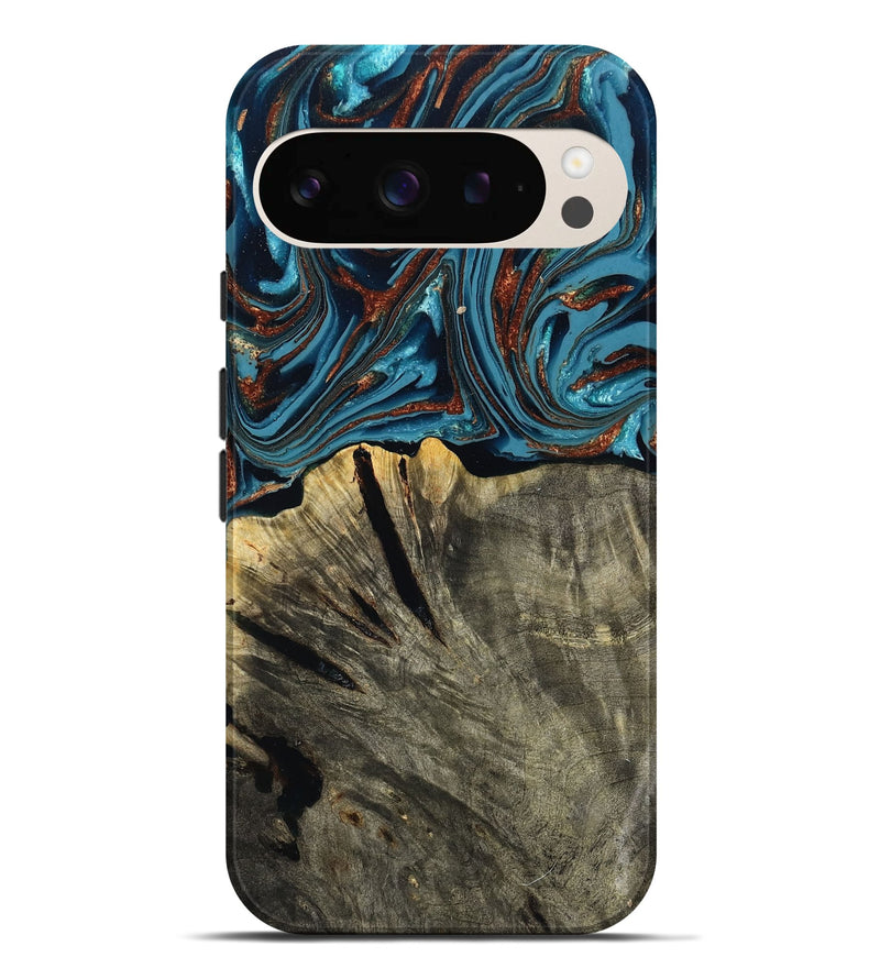 Pixel 9 Pro XL Wood Live Edge Phone Case - Brixton (Teal & Gold, 803564)