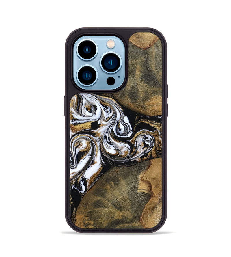iPhone 14 Pro Wood Phone Case - Breana (Black & White, 803650)
