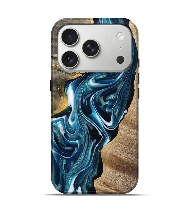 iPhone 17 Pro Wood Live Edge Phone Case - Bruno (Blue, 803662)