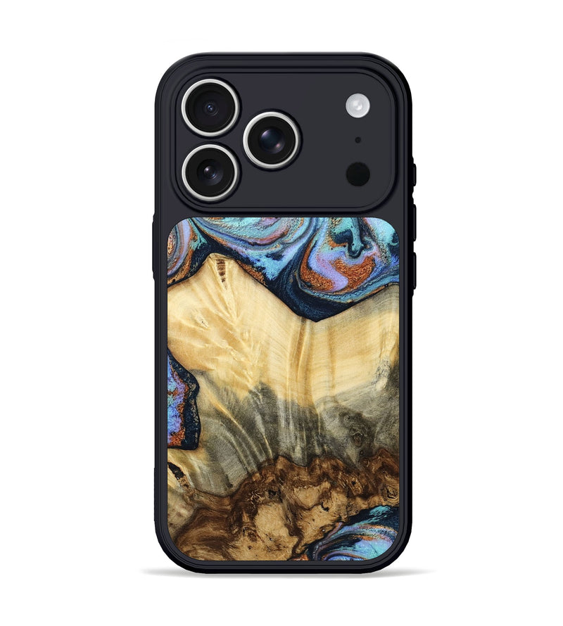 iPhone 17 Pro Wood Phone Case - Janiyah (Teal & Gold, 803761)