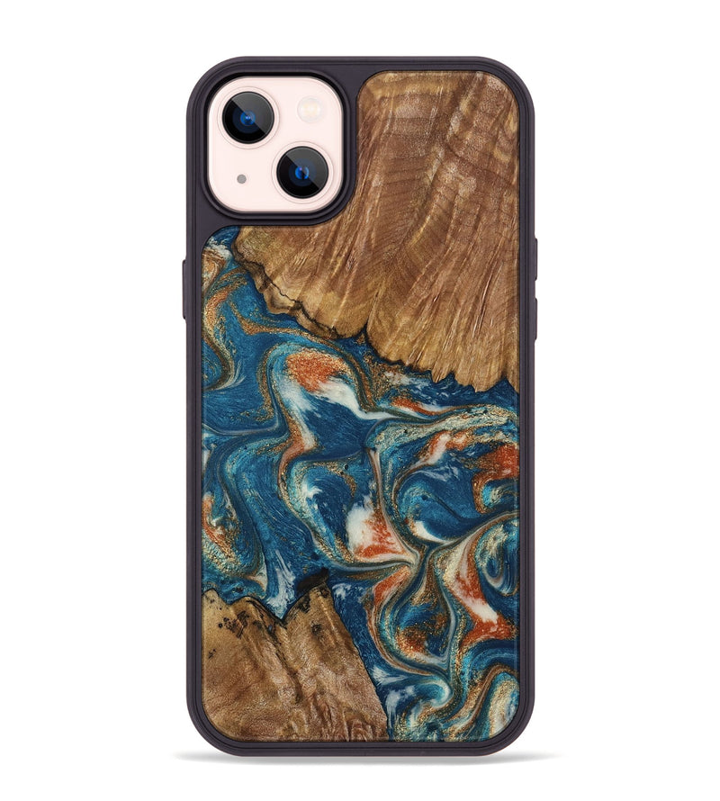 iPhone 14 Plus Wood Phone Case - Rolla (Teal & Gold, 803788)