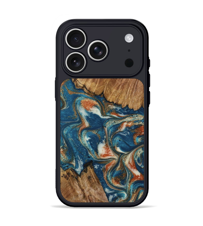 iPhone 17 Pro Wood Phone Case - Rolla (Teal & Gold, 803788)