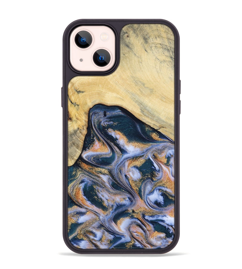 iPhone 14 Plus Wood Phone Case - Adelina (Teal & Gold, 803790)
