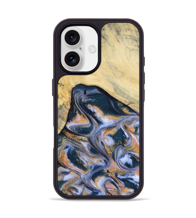 iPhone 17 Wood Phone Case - Adelina (Teal & Gold, 803790)