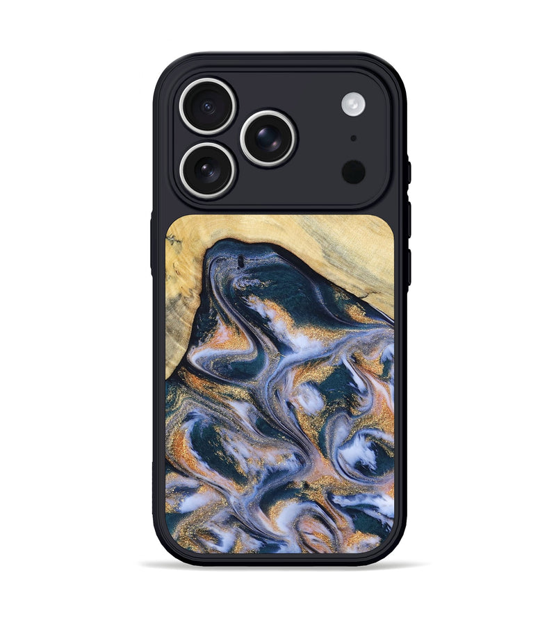 iPhone 17 Pro Wood Phone Case - Adelina (Teal & Gold, 803790)