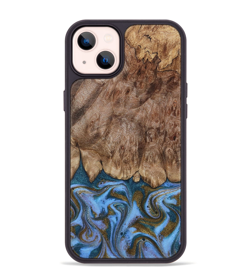 iPhone 14 Plus Wood Phone Case - Cherish (Teal & Gold, 803797)