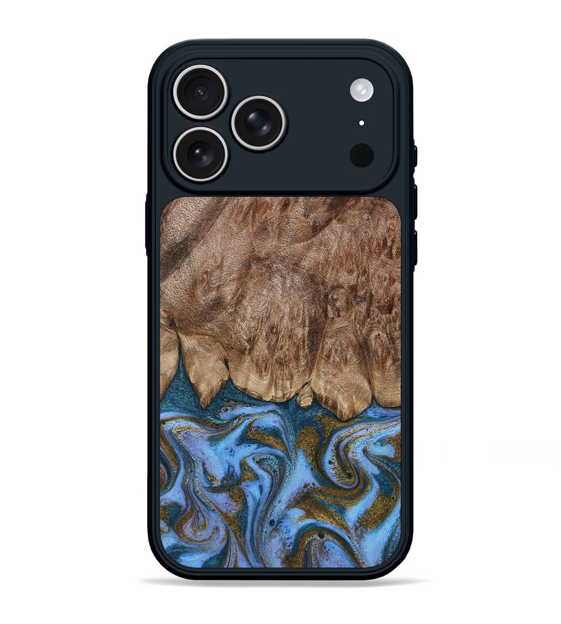 iPhone 17 Pro Max Wood Phone Case - Cherish (Teal & Gold, 803797)