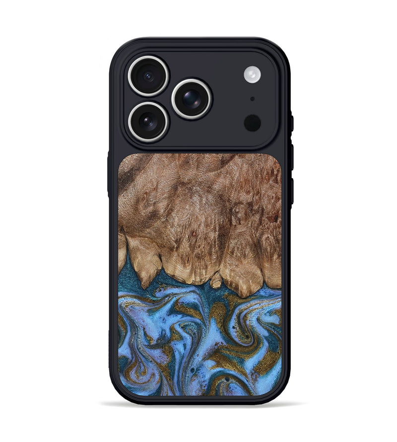 iPhone 17 Pro Wood Phone Case - Cherish (Teal & Gold, 803797)