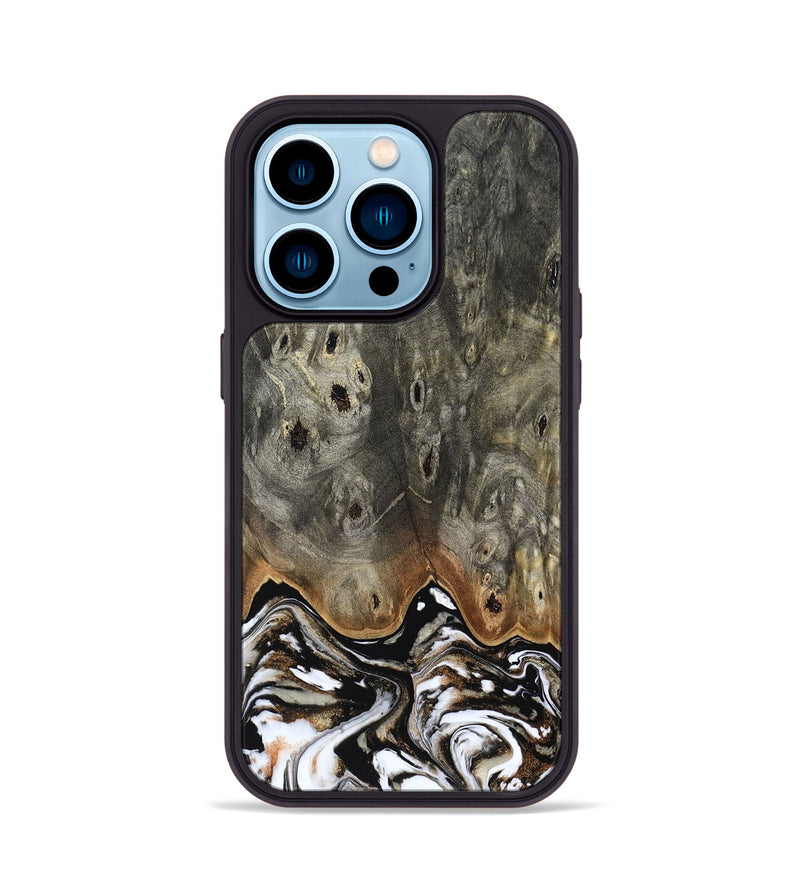 iPhone 14 Pro Wood Phone Case - Lyndsey (Black & White, 803861)