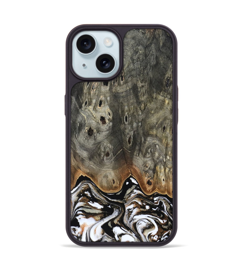 iPhone 15 Wood Phone Case - Lyndsey (Black & White, 803861)