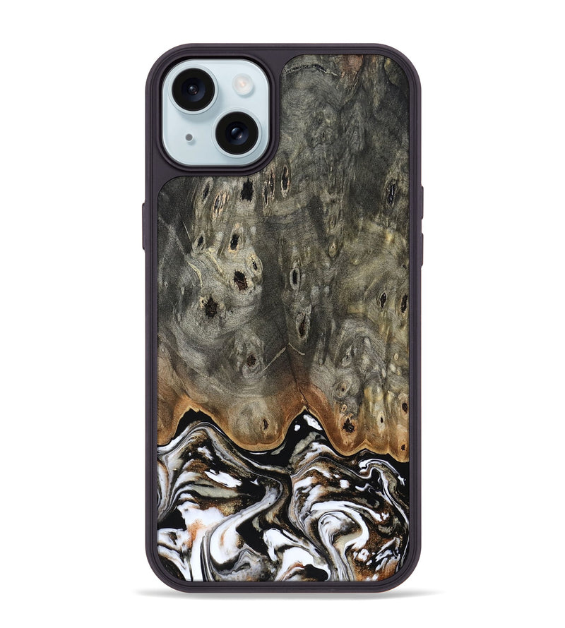 iPhone 15 Plus Wood Phone Case - Lyndsey (Black & White, 803861)