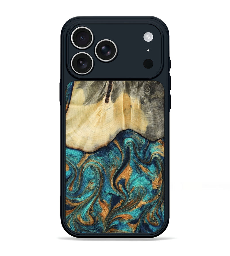 iPhone 17 Pro Max Wood Phone Case - Desirae (Teal & Gold, 803961)