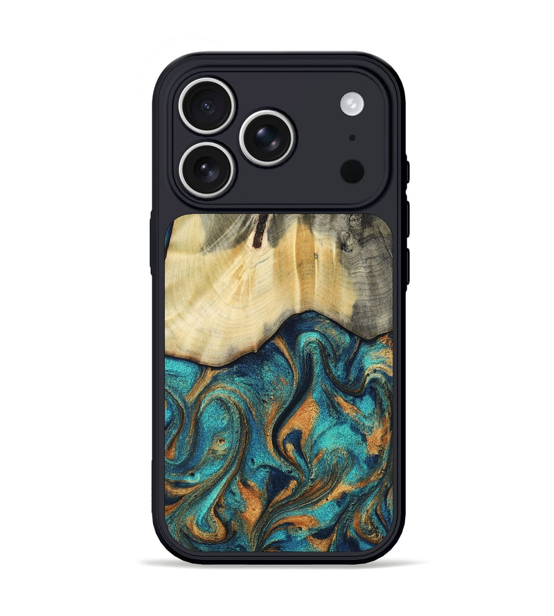 iPhone 17 Pro Wood Phone Case - Desirae (Teal & Gold, 803961)