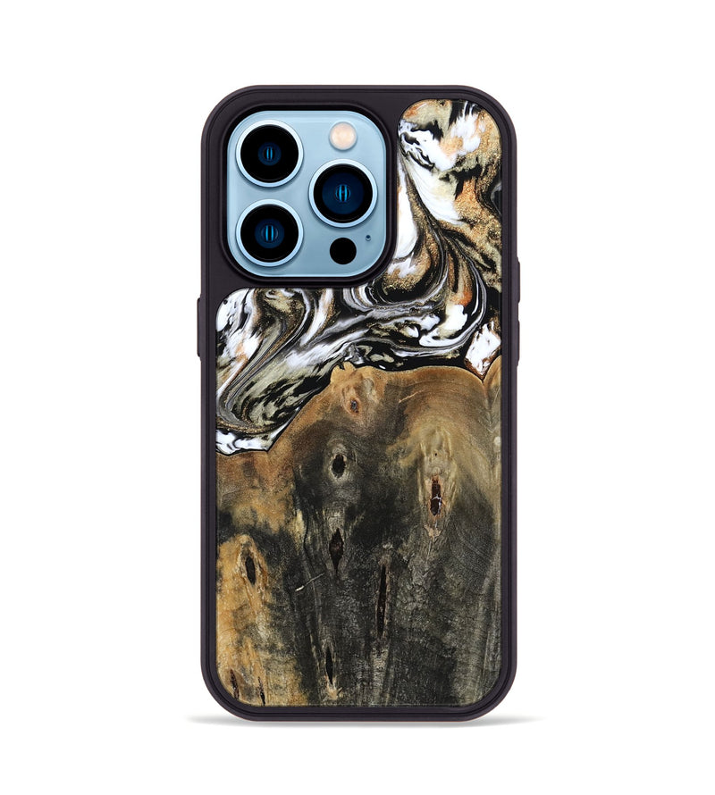 iPhone 14 Pro Wood Phone Case - Sarahi (Black & White, 803973)