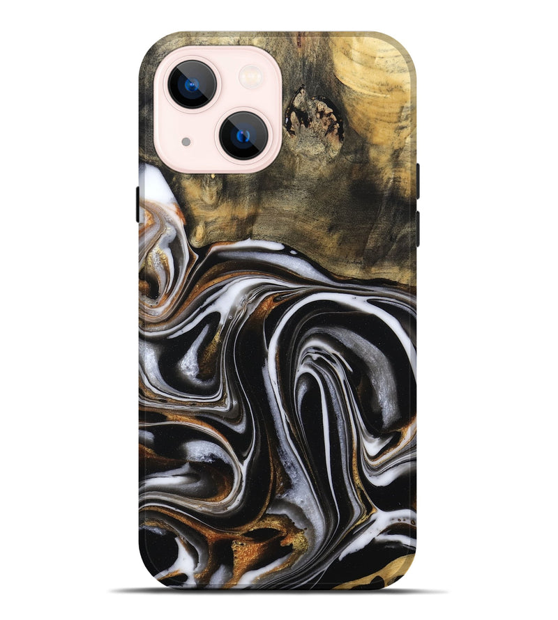 iPhone 14 Plus Wood Live Edge Phone Case - Eduardo (Black & White, 804112)