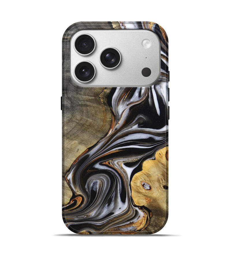 iPhone 17 Pro Wood Live Edge Phone Case - Alvina (Black & White, 804113)
