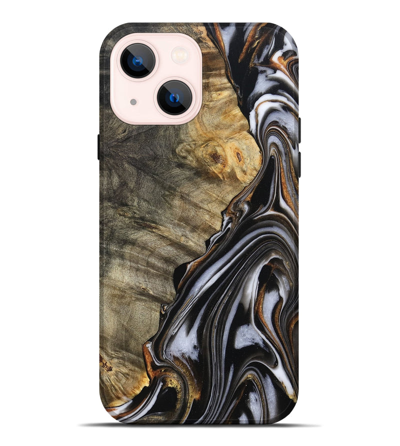 iPhone 14 Plus Wood Live Edge Phone Case - Amora (Black & White, 804114)