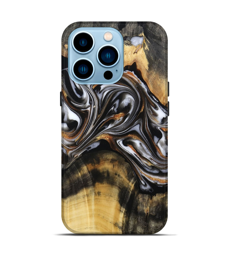 iPhone 14 Pro Wood Live Edge Phone Case - Maye (Black & White, 804139)