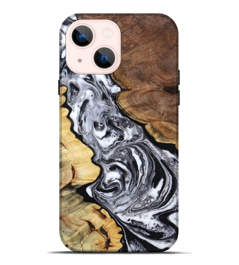 iPhone 14 Plus Wood Live Edge Phone Case - Anita (Black & White, 804158)
