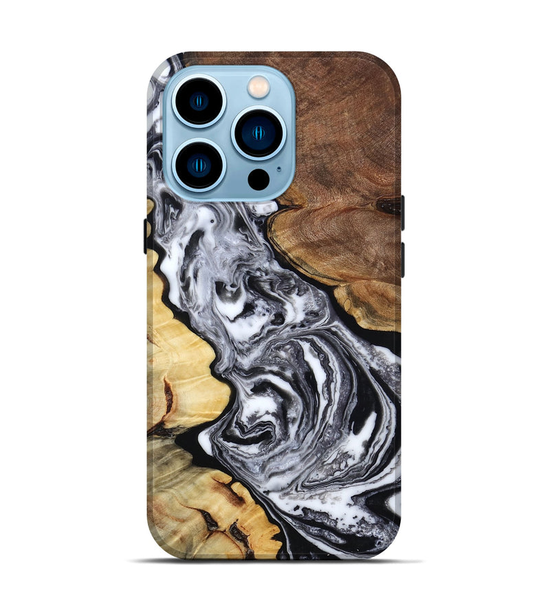 iPhone 14 Pro Wood Live Edge Phone Case - Anita (Black & White, 804158)