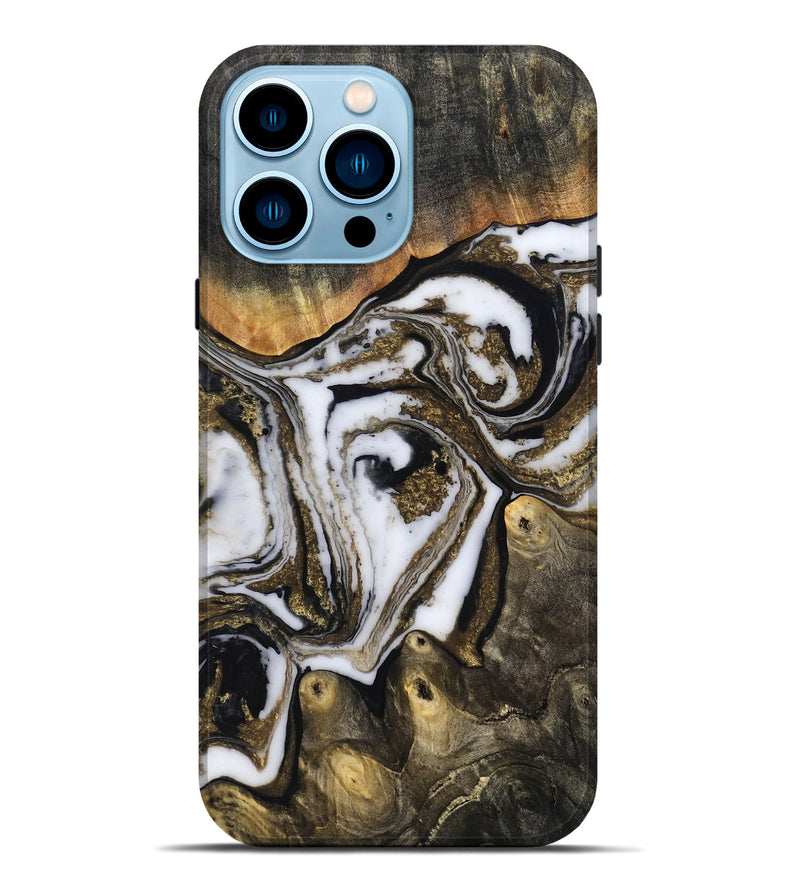 iPhone 14 Pro Max Wood Live Edge Phone Case - Son (Black & White, 804170)