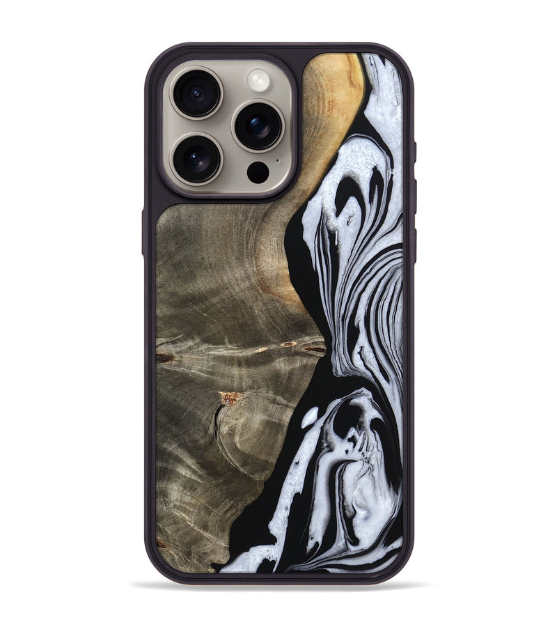 iPhone 15 Pro Max Wood Phone Case - Malinda (Black & White, 804208)
