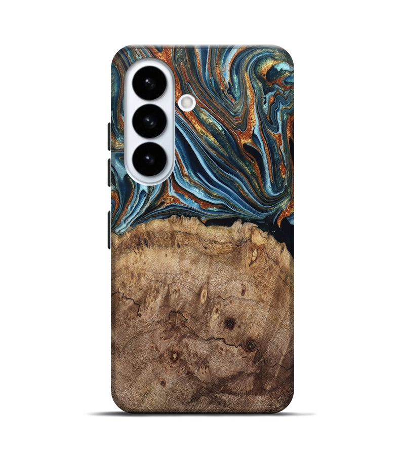 Galaxy S26 Wood Live Edge Phone Case - America (Teal & Gold, 804266)