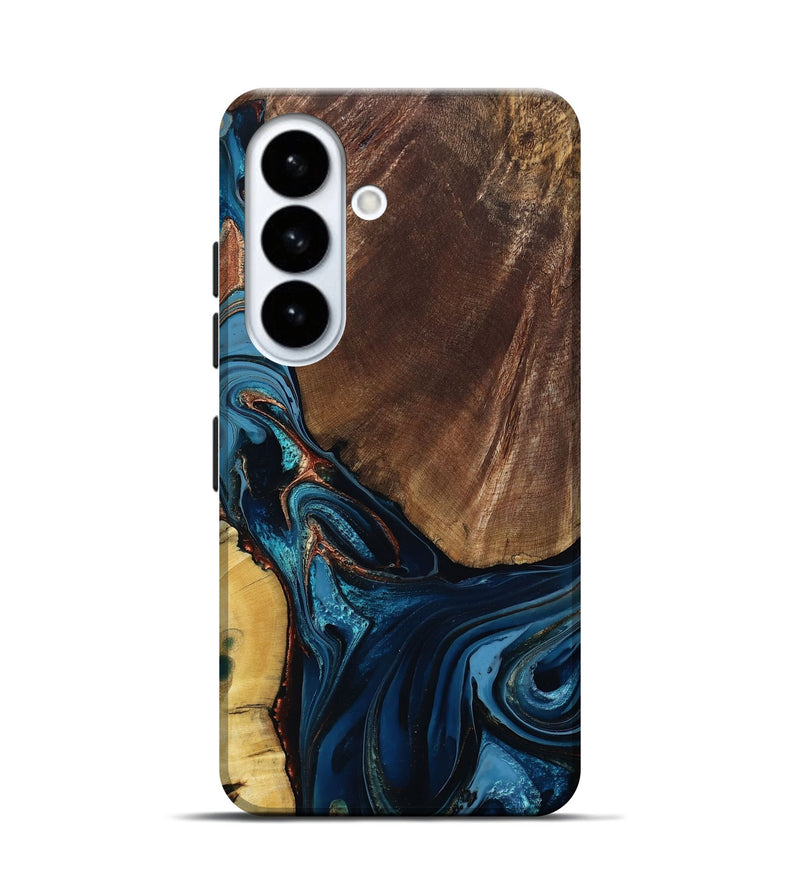 Galaxy S26 Wood Live Edge Phone Case - Velvet (Teal & Gold, 804363)
