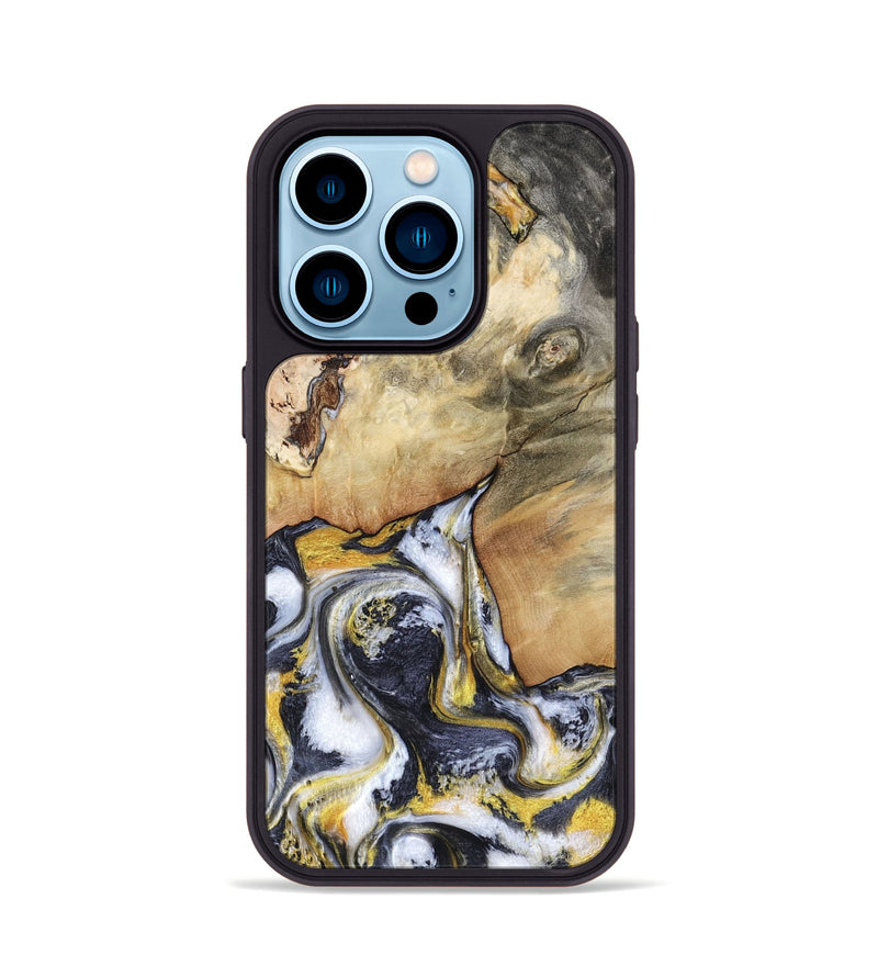 iPhone 14 Pro Wood Phone Case - Arrie (Black & White, 804579)
