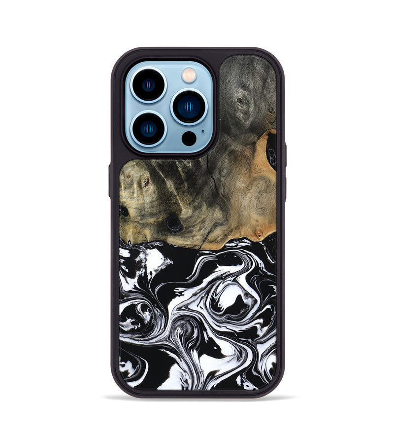 iPhone 14 Pro Wood Phone Case - Alecia (Black & White, 804580)