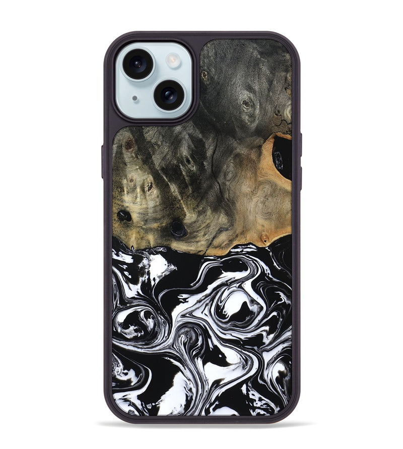 iPhone 15 Plus Wood Phone Case - Alecia (Black & White, 804580)