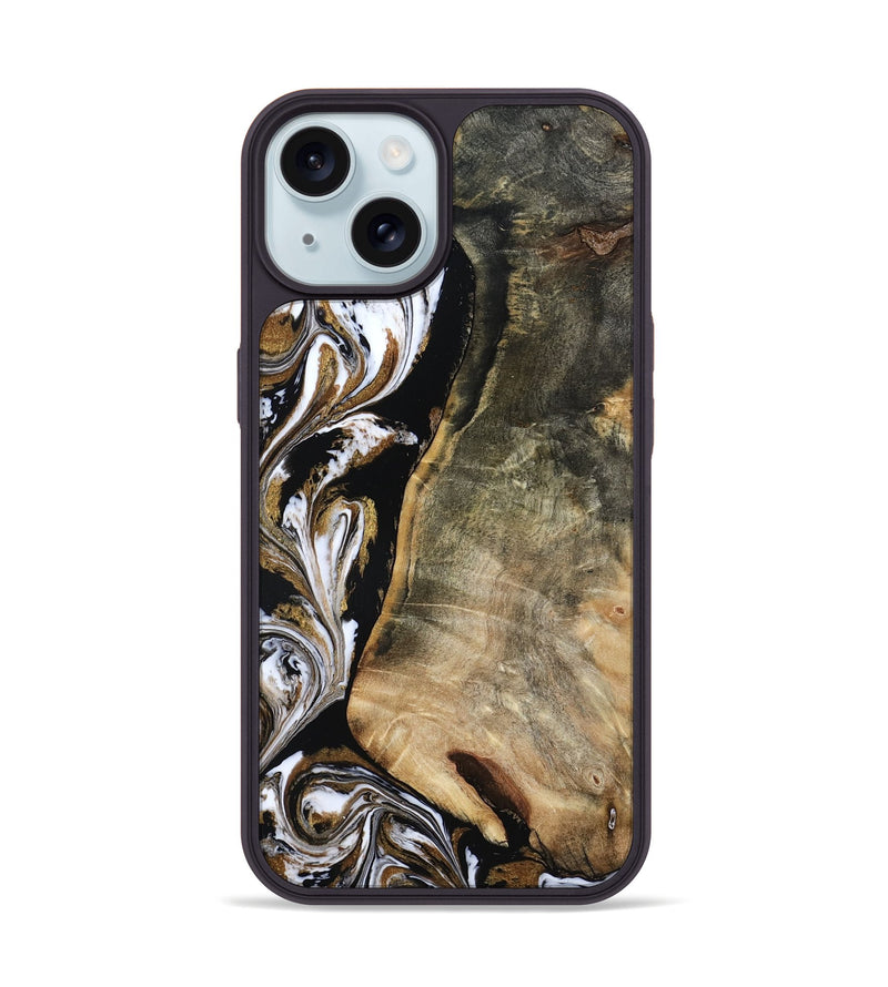 iPhone 15 Wood Phone Case - Aditya (Black & White, 804586)