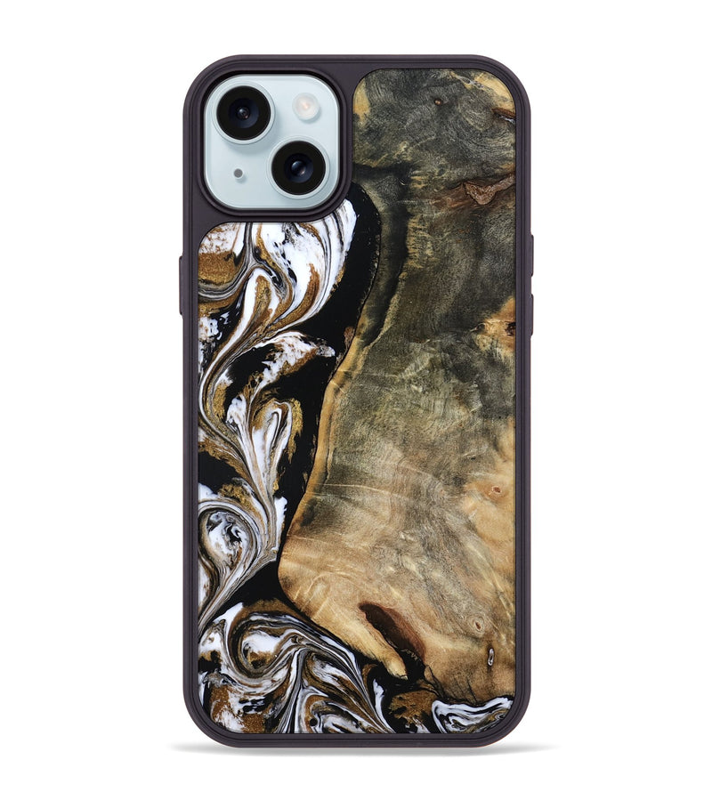 iPhone 15 Plus Wood Phone Case - Aditya (Black & White, 804586)
