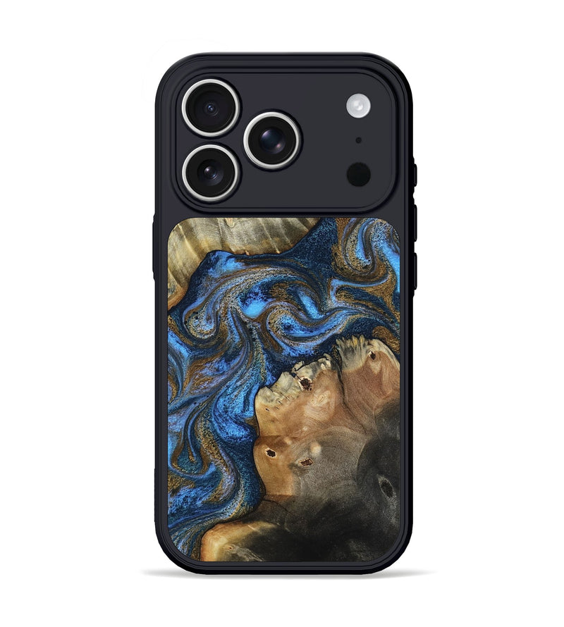 iPhone 17 Pro Wood Phone Case - Lyric (Teal & Gold, 804590)