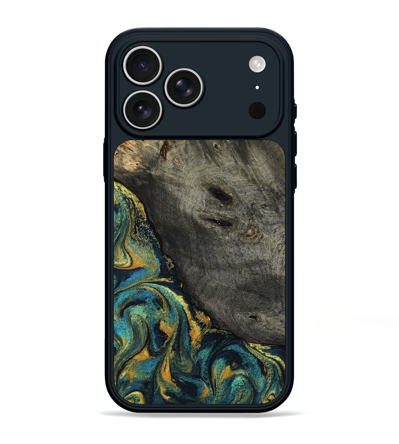 iPhone 17 Pro Max Wood Phone Case - Bryson (Teal & Gold, 804611)