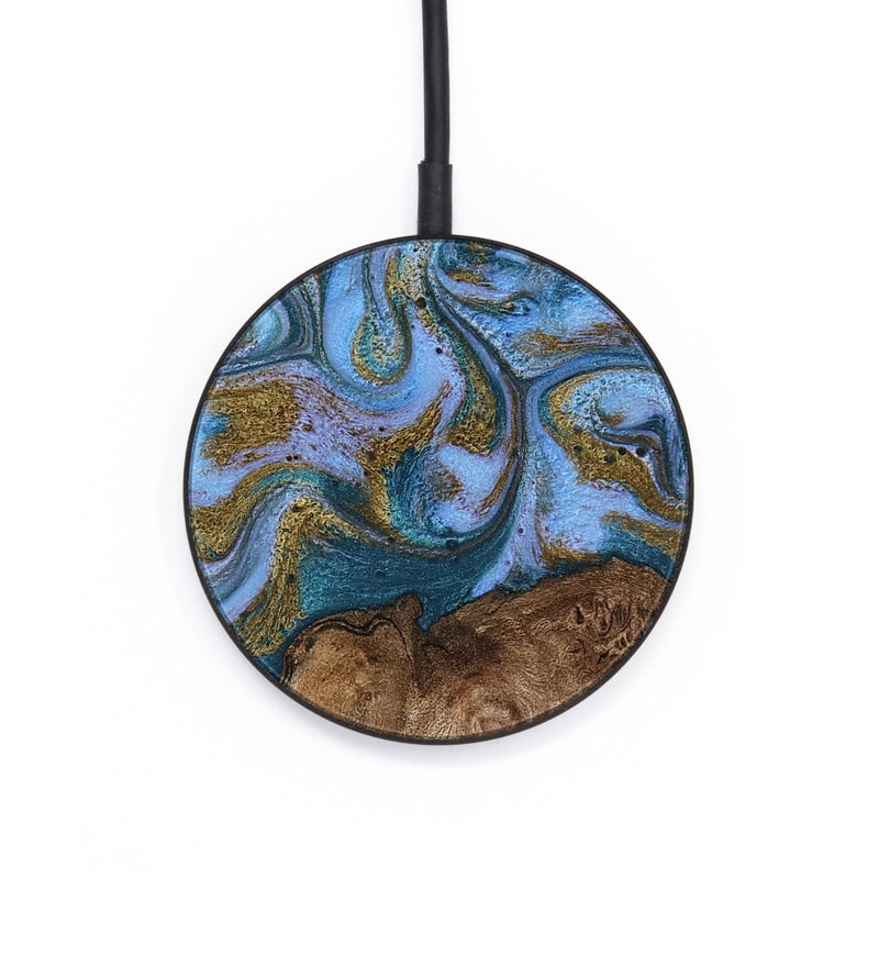 Circle Wood Wireless Charger - Ermias (Teal & Gold, 804628)