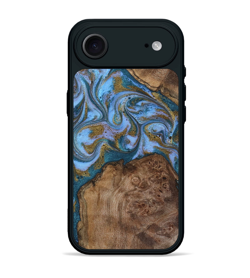 iPhone 17 Air Wood Phone Case - Ermias (Teal & Gold, 804628)