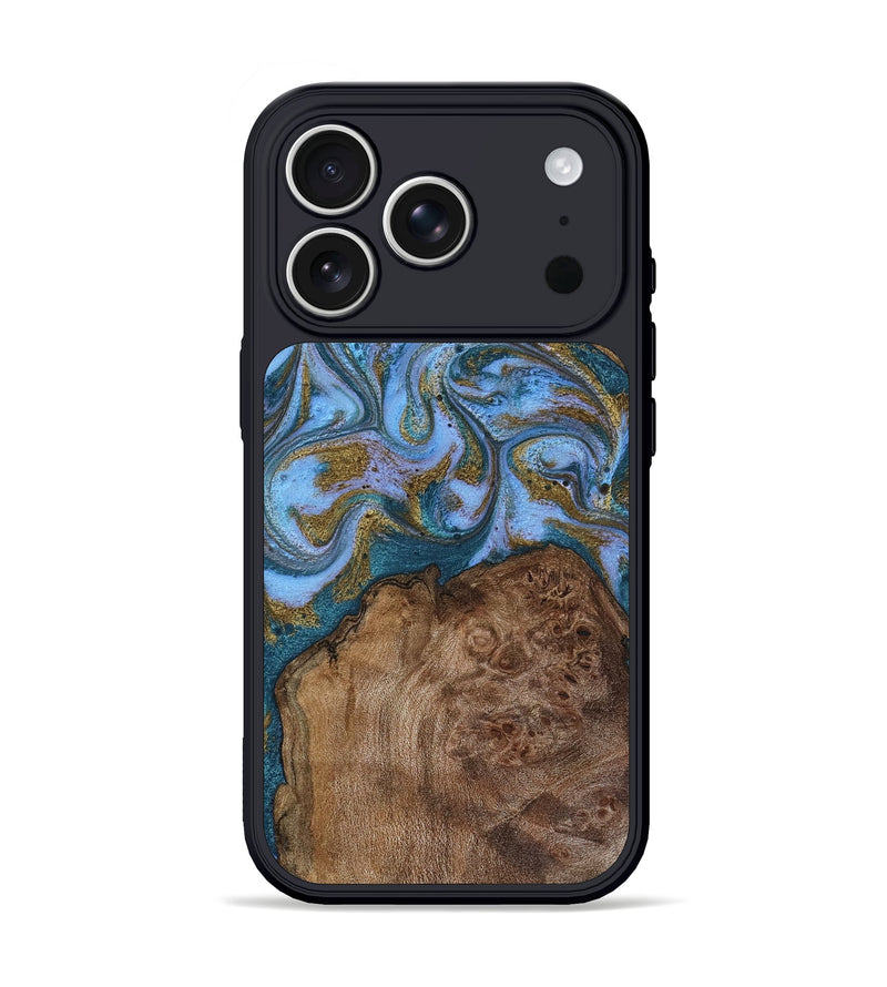 iPhone 17 Pro Wood Phone Case - Ermias (Teal & Gold, 804628)