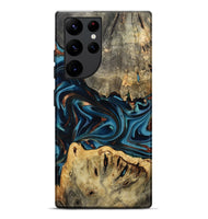 Galaxy S22 Ultra Wood Live Edge Phone Case - Alessia (Teal & Gold, 804739)