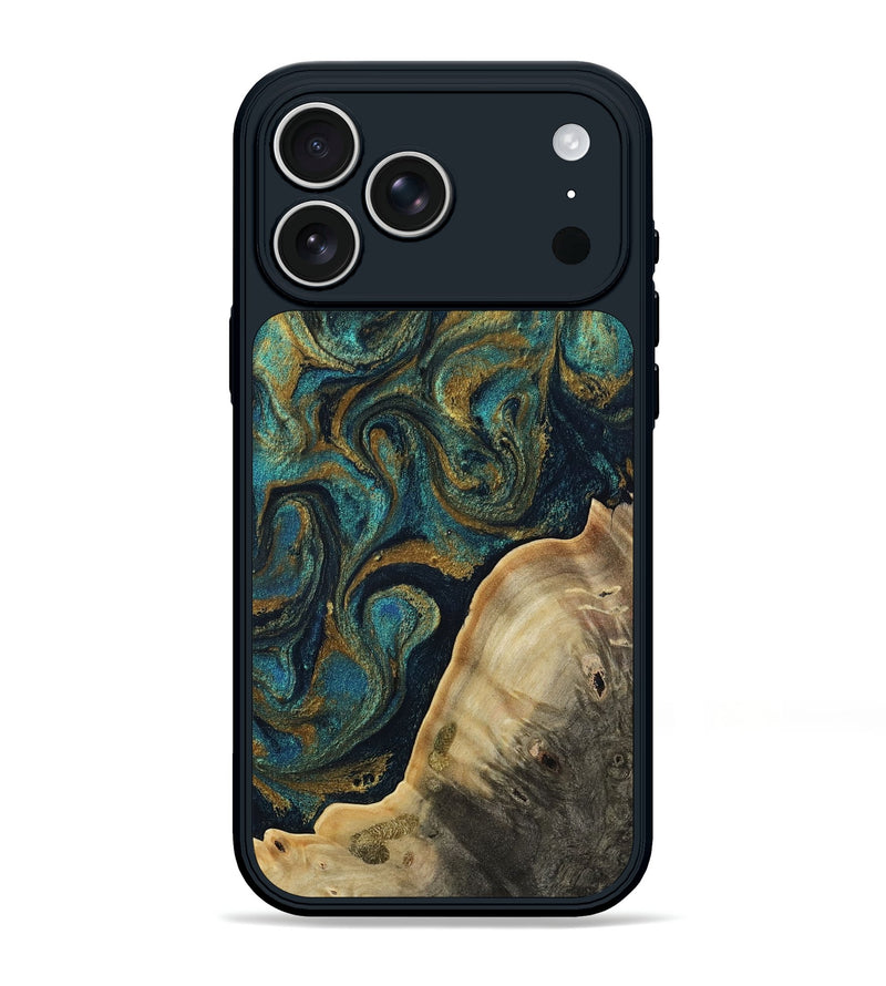 iPhone 17 Pro Max Wood Phone Case - Kaylin (Teal & Gold, 804889)