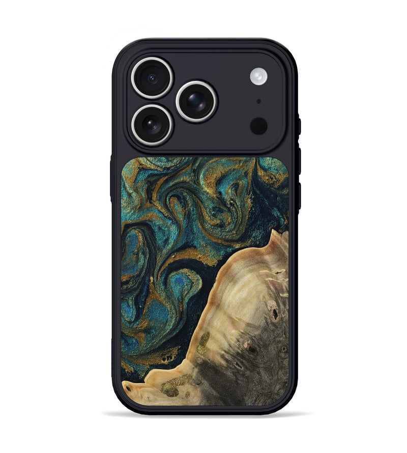 iPhone 17 Pro Wood Phone Case - Kaylin (Teal & Gold, 804889)