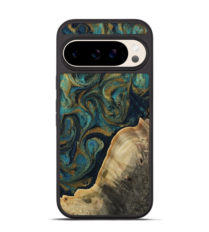 Pixel 10 Wood Phone Case - Kaylin (Teal & Gold, 804889)