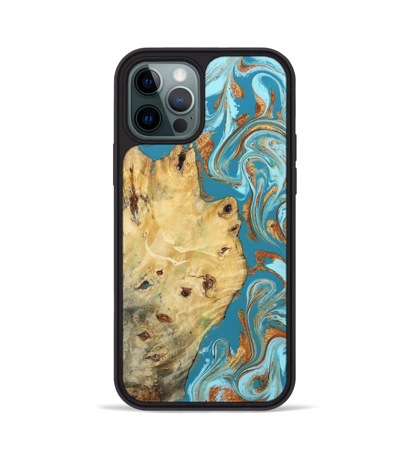 iPhone 12 Pro Wood Phone Case - Gwen (Teal & Gold, 804890)