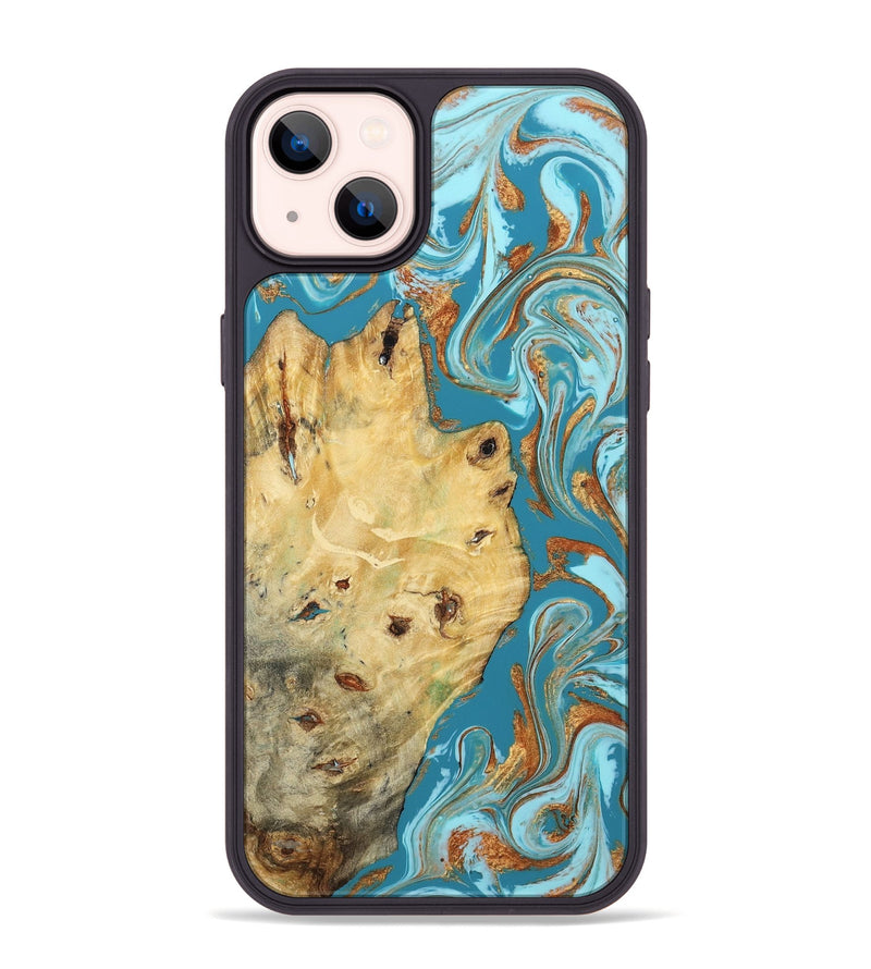 iPhone 14 Plus Wood Phone Case - Gwen (Teal & Gold, 804890)