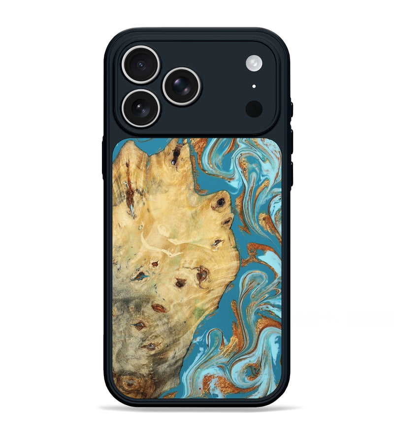 iPhone 17 Pro Max Wood Phone Case - Gwen (Teal & Gold, 804890)