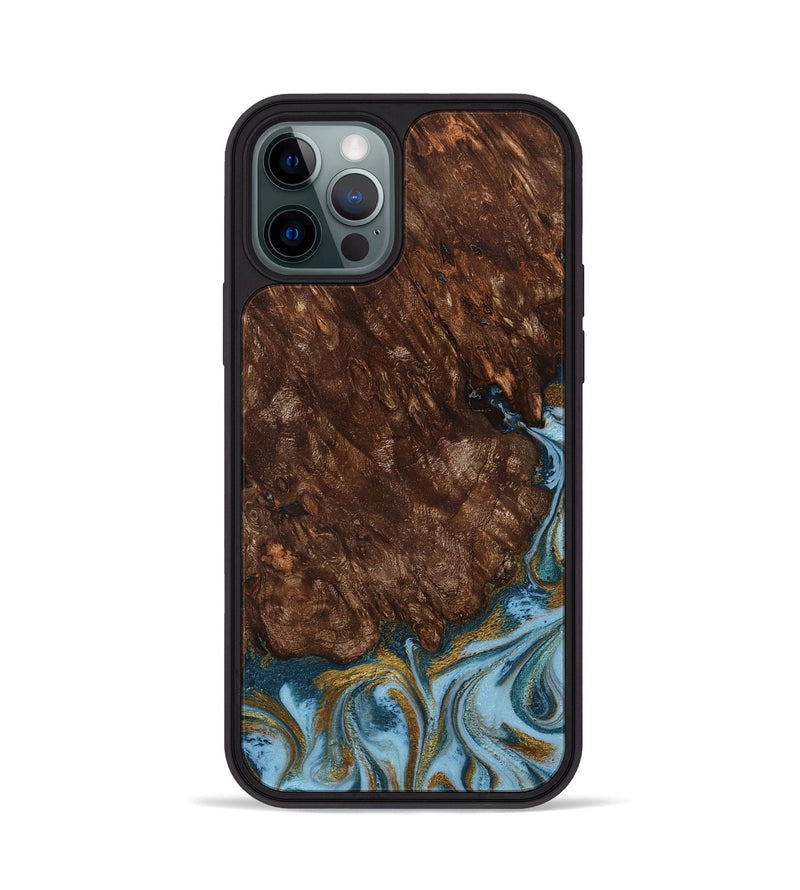 iPhone 12 Pro Wood Phone Case - Brandyn (Teal & Gold, 804893)