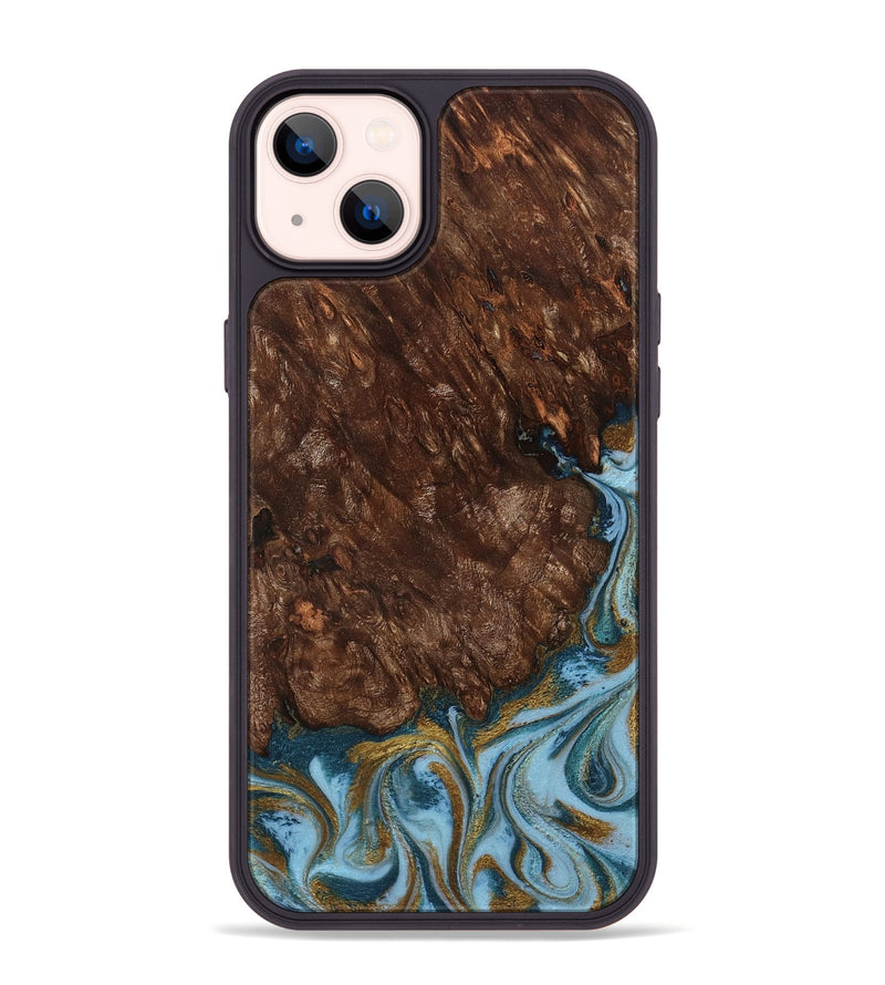 iPhone 14 Plus Wood Phone Case - Brandyn (Teal & Gold, 804893)